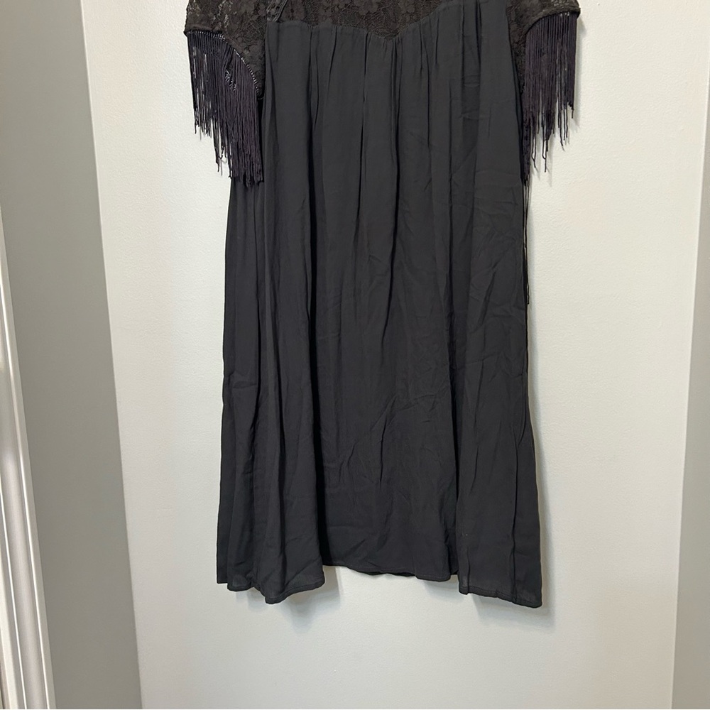 Women’s Black Midi Dress with Lace & Fringe - Picture 2 of 9